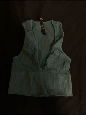 Free People Ribbed V-Neck Crop Tank - Teal Green